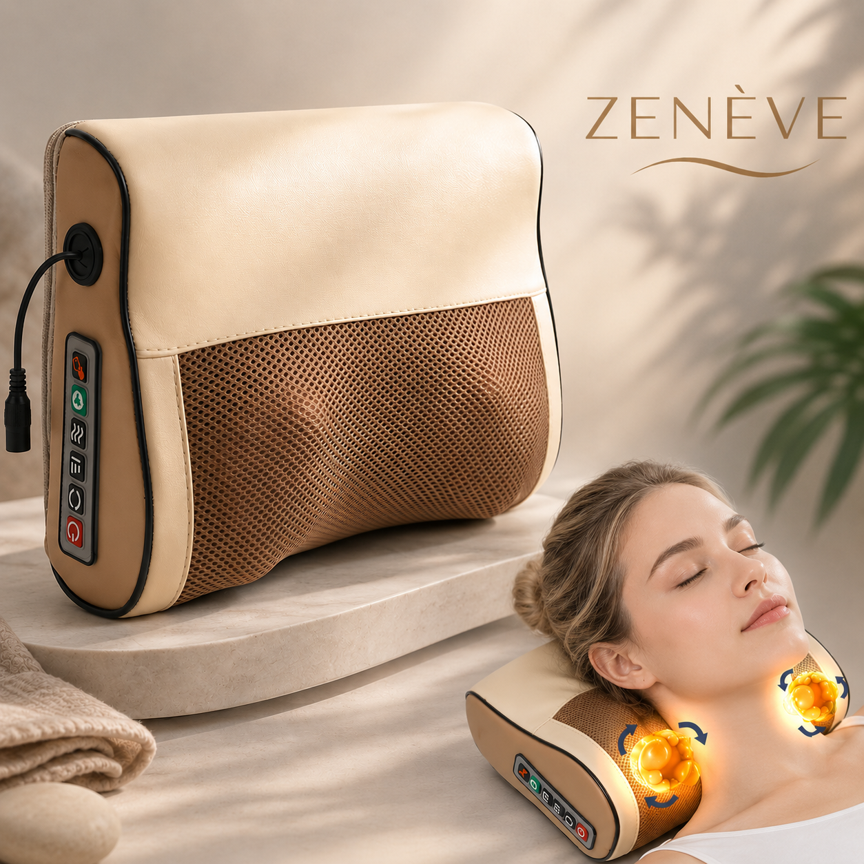 Almohada Masajeadora Eléctrica con Calor — Alivio Inmediato de Cuello, Hombros y Espalda