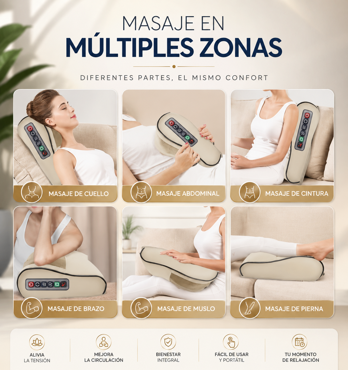 Almohada Masajeadora Eléctrica con Calor — Alivio Inmediato de Cuello, Hombros y Espalda