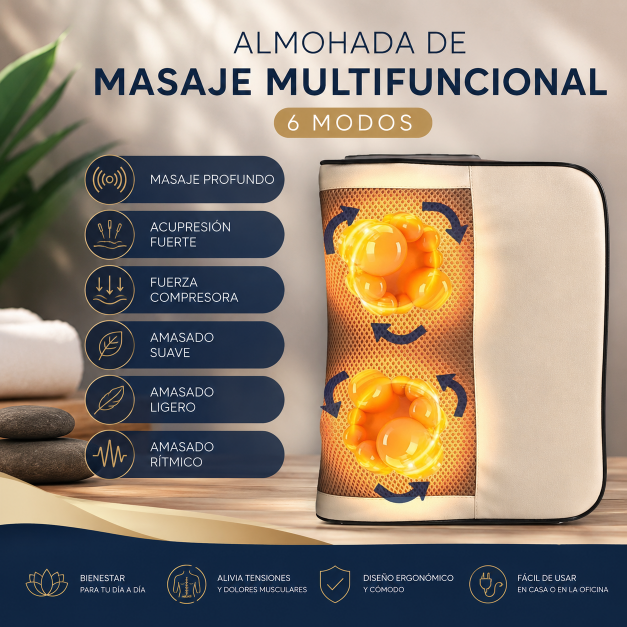 Almohada Masajeadora Eléctrica con Calor — Alivio Inmediato de Cuello, Hombros y Espalda