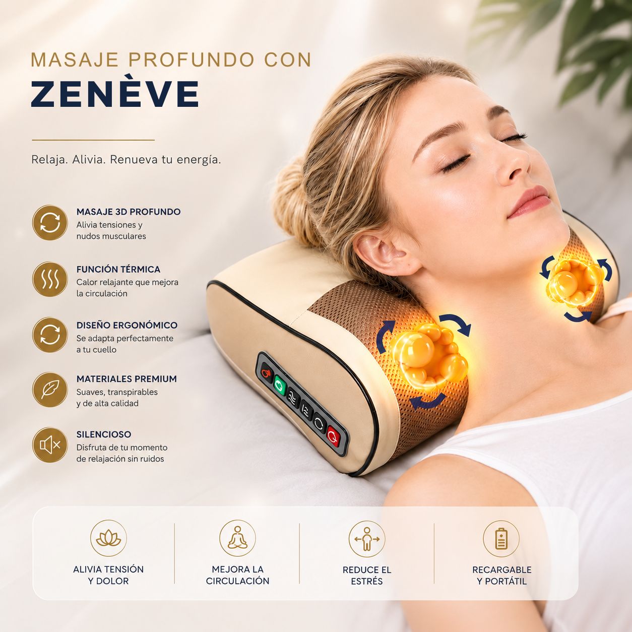 Almohada Masajeadora Eléctrica con Calor — Alivio Inmediato de Cuello, Hombros y Espalda